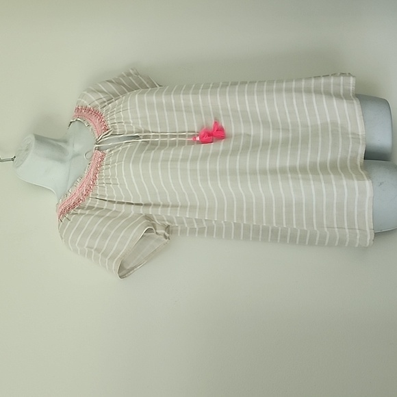 Vineyard Vines Boardwalk Stripe Smocked Beige and Pink Women's Top Size XS - Picture 8 of 13